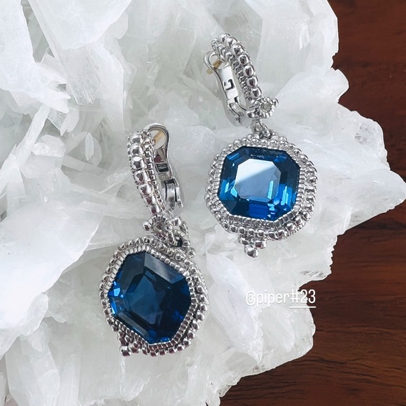 NWOT Judith Ripka JR TWO Estate Syn. Blue Sapphire Drop Earrings - Picture 2 of 13
